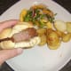 Tucking in to ostrich steak sandwich with Marrakesh sauce