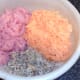 Turkey, sweet potato and onion/mushroom mix ready to be combined