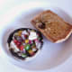 Stuffed mushroom can be served either on or beside bruschetta