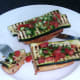 Enjoying zucchini and salsa bruschetta