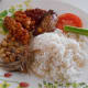 Coconut rice served with tempeh and other ingredients.