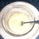 Eggs are beaten with a fork
