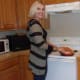 Stirring the refried beans.