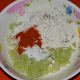 Mixing together the kofta dough.
