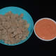 Break or cut the soya chunks into desired size. Keep the puree ready.