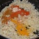 Step five: Add turmeric powder, garam masala powder, dry mango powder, salt, sugar, and red chili powder. Mix well. Stir-cook for a while.