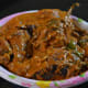 The completed spicy stuffed brinjal eggplant curry or badanekai ennegai.