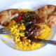 Tucking in to pork vindaloo