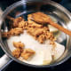 To make the toffee: Combine the dark brown sugar, butter, and heavy cream on pan over medium heat. Boil until the mixture melted together.