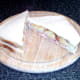 Cut salmon in redcurrant sauce and chip butty