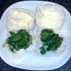 Salad leaves are arranged on roll bases