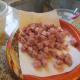 Cube ham and microwave for 3 minutes, then blot dry to remove the moisture from gowing in the casserole.