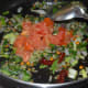 Step four: Add chopped tomatoes. Stir-cook till tomatoes turn a bit mushy.