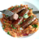 Tucking in to venison sausages and fusilli pasta