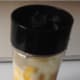 Mango cubes with condensed milk.