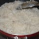 Step five: Now, the mixture becomes almost thick, losing its water content. It comes together like a lump, beginning to leave the bottom of the pan.