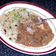 Tucking in to kangaroo rogan josh and Brussels sprouts fried rice