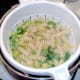 Drained sprouts and pasta