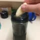 Break up the banana and add it.