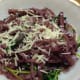 Red wine pho noodles with spinach and Parmesan