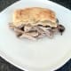 Plated chicken and garlic mushrooms pie portion