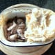 Pie lid is cut in half for serving
