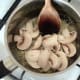 Mushroom slices are added to spiced oil