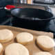 Fry the donuts over a medium heat.