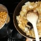 Chickpeas soaking and onions frying gently to caramelise them