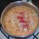 Prepared vegetables are added to chicken stock