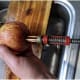pull back fork and insert apple on prongs