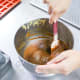Mixing the rice flour and hazelnut powder (Step 2).
