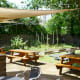Backyard dining area plus garden