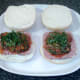Spinach curry is spooned on to corned beef and topped with freshly chopped coriander/cilantro