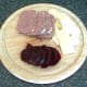 Sliced corned beef, brie and beetroot