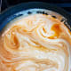 The caramel with the egg mixture. Stir the mixture for a few minutes.