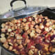 Stirred ingredients ready to be covered and cooked