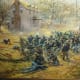 The Bayonet or Retreat. In this painting by present-day artist Andy Thomas, Federal infantry prepare to retreat down the slope after their second assault failed to dislodge Hindman's Confederates from their position around the Borden House.