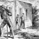This illustration depicts a traveler reading markings scrawled by a fellow hobo who had passed through the same area previously.