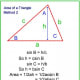 Area = 1/2 the product of the sides multiplied by the sine of the included angle.