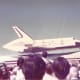 The Space Shuttle Columbia attached to a Boeing 747 at Kelly AFB, March 22, 1979.