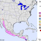 Map showing the range of the streak-backed oriole.