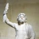 This sculpture portrays Zeus, god of the sky, lightning, thunder, law, order, and justice. Zeus fathered the Muses with Mnemosyne.