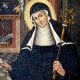 This image shows St. Walburga with the crosier of an abbess and a small vial, as she studied medicine.