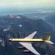 The Boeing 707 prototype, a model 367-80 "Dash 80" flying over the Olympic Peninsula.