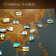 Map with pictures that show the different styles of Buddhist temples throughout Asia.