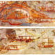 This was one continuous band around the upper wall of a room. It depicts a procession of ships, possibly between Crete (big island of the Minoan civilization) and Thera (ring-shaped island depicted with a city ON the volcano within its harbor!)