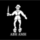 Flag of pirate Bartholomew Roberts (Black Bart). The figure represents Roberts. ABH stands for 'A Barbadian Head' while AMH stands for 'A Martinico's Head'.