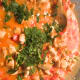 Right before removing the pomodoro sauce from the burner, add chopped fresh basil and stir.