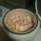 Chopped pears added to the rice cooker.